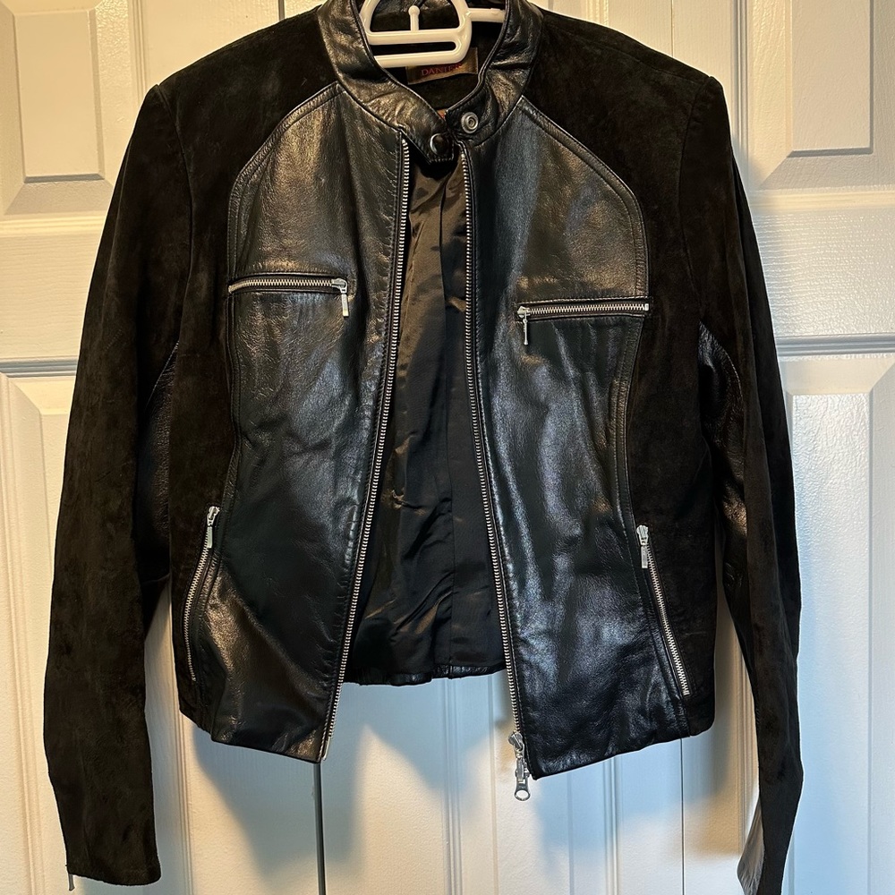 Genuine Leather Jacket with Velvet Panels